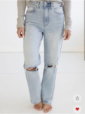 Cello High-Rise Light Blue Distressed Straight Jeans